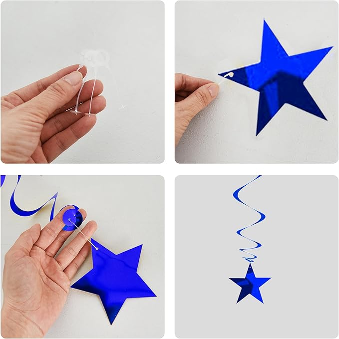 BEISHIDA Blue Silver Stars Hanging Swirls Bachelorette Graduation Hanging Ornament Decorations for Birthday Party Baby Shower Supplies Congrats Grade 2026 Graduation Decorations,Pack of 15