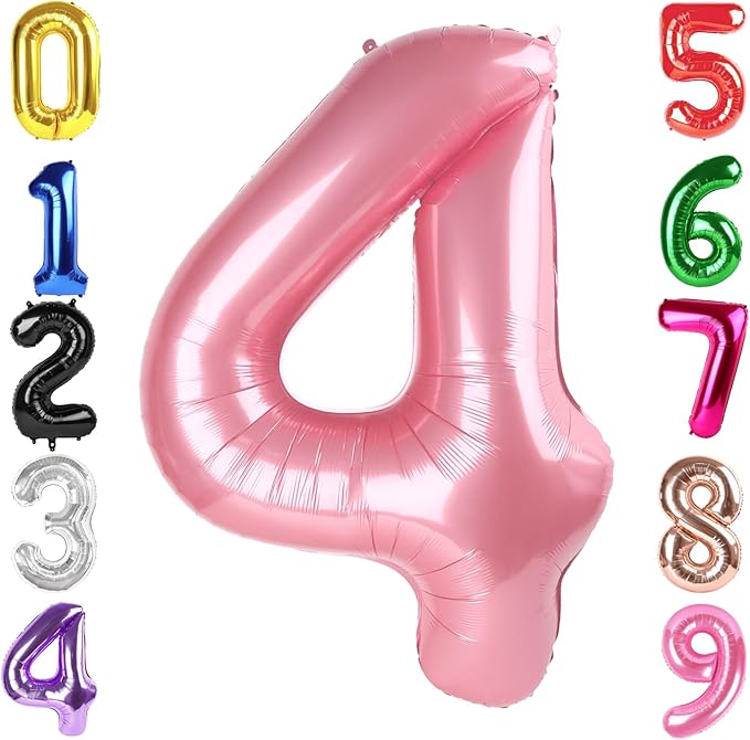40 Inch Pearlescent Pink Number 4 Balloon, Giant 4 Number Balloons for 4th Birthday Decorations, Party Supplies for Baby Boy Girl, Pearlescent Pink Party Decor