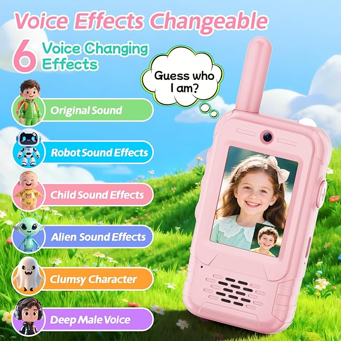 Video Walkie Talkies for Kids, 2 Pack Rechargeable Kids Walkie Talkies Long Range with Flashlight Outdoor Christmas Birthday Toddler Toys Gifts for 3-12 Year Old Boys Girls for Outside, Camping Travel