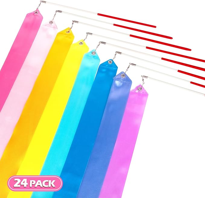 24PCS Pastel Rainbow Gymnastics Dance Ribbons Party Favors Decorations for Kids, Aesthetic Loot Bag Stuffers for Girls Unicorn Princess Carousel Ice-cream Butterfly Birthday Party