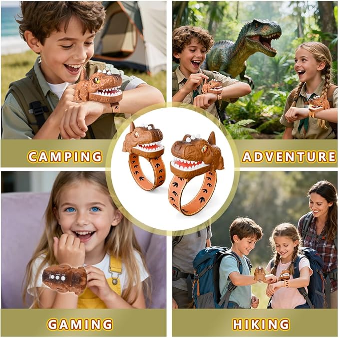 Dinosaur Walkie Talkies for Kids Rechargeable, Wrist Two Way Radios with Flashlight, Long Range Outdoor Adventure Toys,Brown Dino Watch Walkie Talkie Birthday Gifts for Boys Girls Ages 4-12