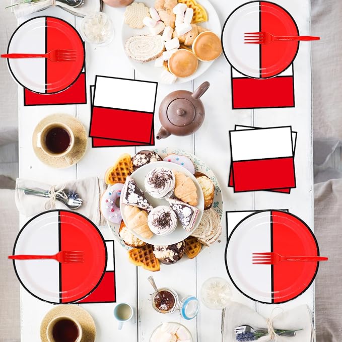 ZOIIWA Cartoon Animation Birthday Party Supplies Cartoon Ball Paper Plates and Napkins Video Game Party Plates Animation Themed Tableware Set for Kids Boys Girls Birthday Decorations