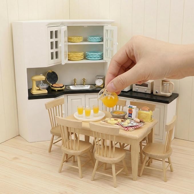 Dollhouse Miniture 1/12 Coffee Maker & Oven Set 2Pcs Miniatures Kitchen Appliances Furniture Plastic Model Coffee Machine Accessories (Beige)