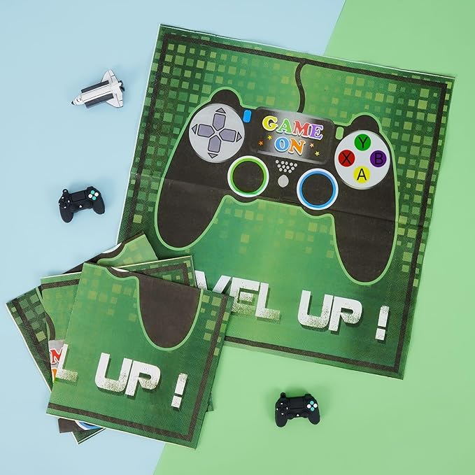 WERNNSAI Video Game Birthday Decorations - 48 PCS Game On Plates and Napkins Gamer Birthday Decorations Gaming Party Favor Serves 16 Guests