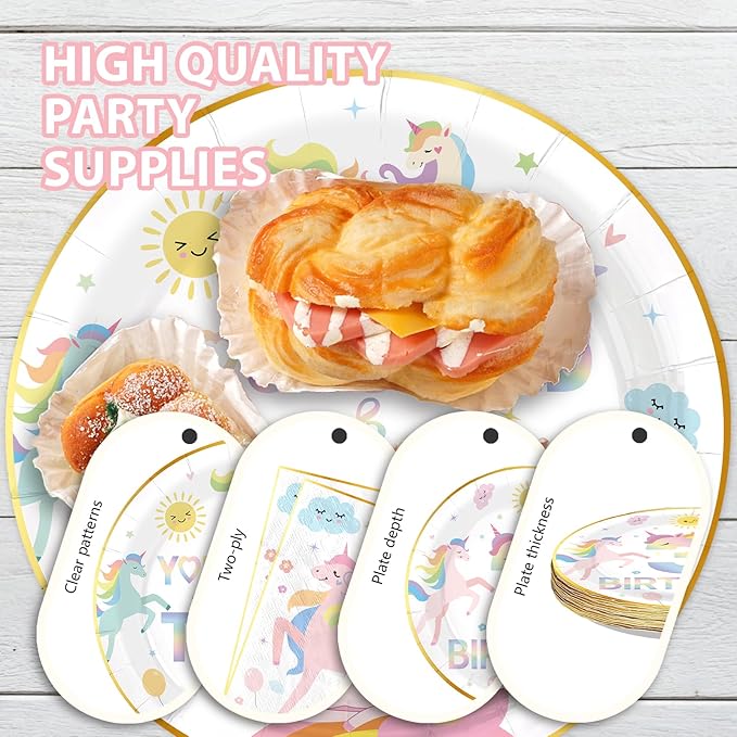 96 Pcs Magical Pastel Unicorn 3rd Birthday Party Supplies Young Wild and Three Plates and Napkins Disposable Rainbow Unicorn Tableware Set for Girls 3 Years Old Birthday Party Decorations Serves 24