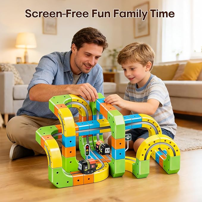 3D Gravity-Defying Electric Magnetic Train Set – 105PCS Modular Reconfigurable Race Track Kit, STEM Educational Building Toy for Kids 3-12, Safe & Durable for Boys Girls