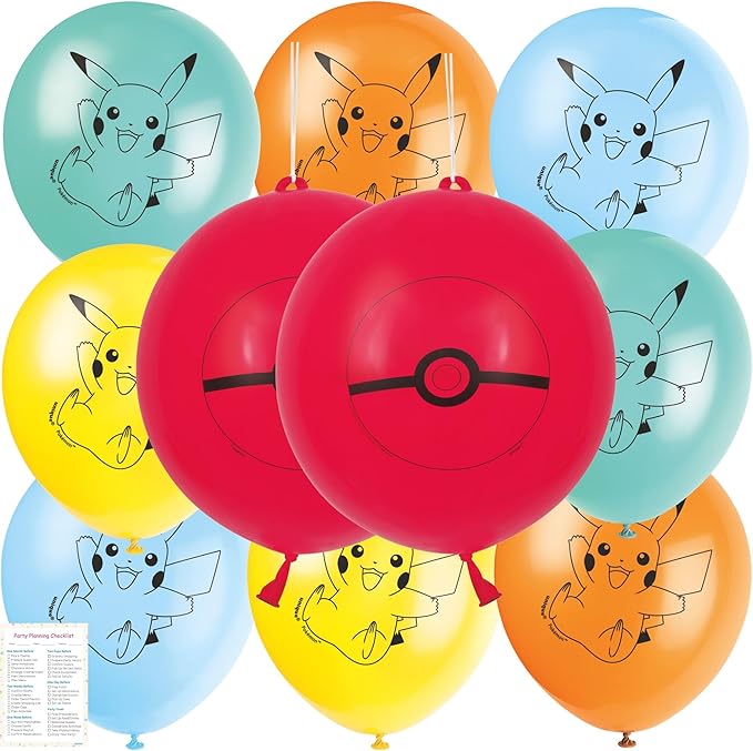 Pokemon Balloons | 8 Latex and 2 Punch Balloons | Pokemon Birthday Decorations | Party Supplies | Officially Licensed