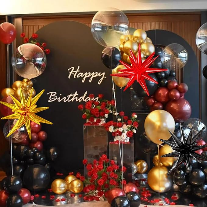 137Pcs Red Black Gold Balloons Garland Arch Kit with Stars - 5 10 12 18 inch Red Black Gold Confetti Latex Balloons for Graduation Hollywood Casino Theme Party Decorations