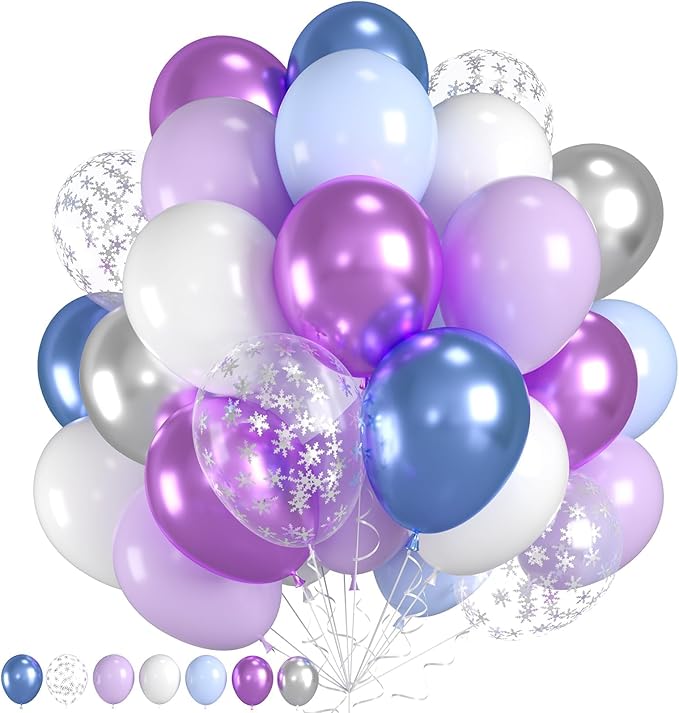 Snowflake Balloons, Blue and Purple Balloon with Purple Blue White Silver Balloons Snowflake Confetti Balloons for Baby Shower Party Supplies