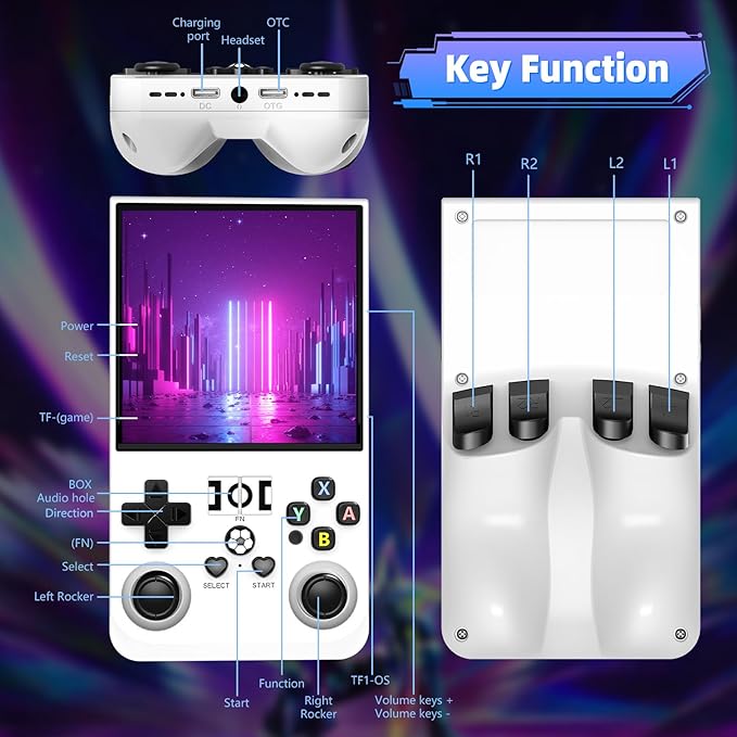 R36Max Retro Handheld Game Console, Portable Mini Retro Handheld Game Console, 4.0 Inch IPS Video Gaming Console with 64GB TF Card Retro Games, 4000mAh Battery, White