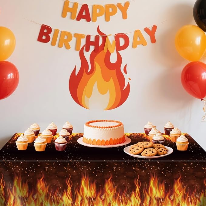 4 Pack Fire Party Tablecloth - Fire Table Cover Decoration Tablecover for Flame Party Baby Shower Supplies Birthday Decorations (51 x 86 Inches)