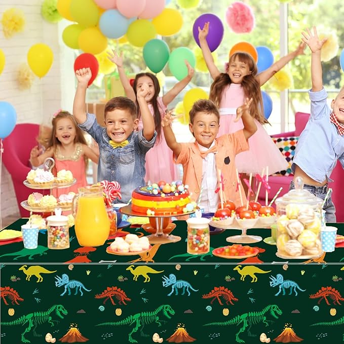 3 Pack Dinosaur Plastic Party Tablecloth, Dinosaur Birthday Decorations, Dinosaur Birthday Table Cover for Kids Boy Dinosaur Party Decorations, 54 x 108 Inch
