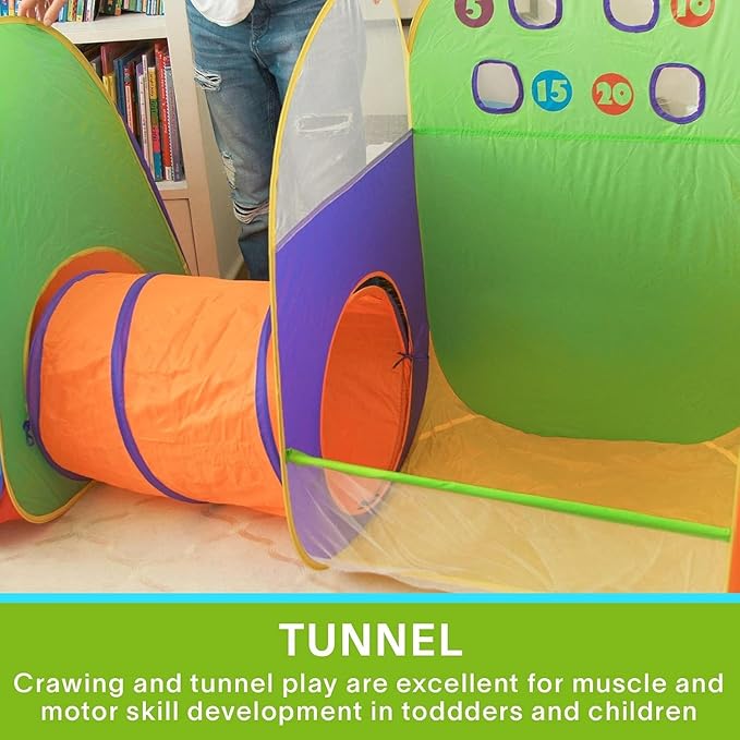 Alvantor® Kids Tent Play Tents & Tunnel 3-in-1 Pop Up Tent with Tunnel Toddler Ball Pit Indoor/Outdoor Tents Fun Toss It Game Zone Playhouse for Children (Include 4 Balls)