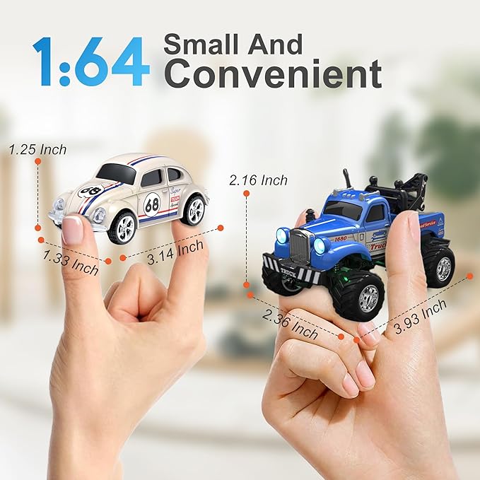 MOONTOY 1:64 Scale Mini Alloy Truck RC Car with LED Lights, 2.4Ghz Remote and App Control Toy Car, 3-Speed Adjustment Pocket Toy Car for Kids 4-8 Years and Adults (Pink)