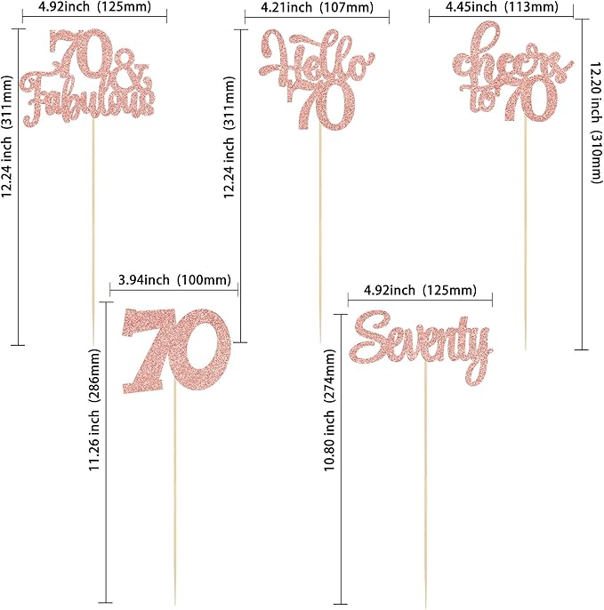 Gyufise 15Pcs 70th Birthday Centerpiece Sticks Seventy Happy 70th Table Flower Centerpieces Sticks Cheers to 70 Floral Decorations for 70th Birthday Party Centerpieces Supplies Rose Gold