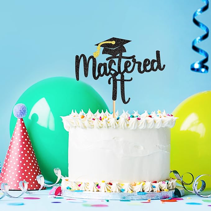1Pc Black Glitter Mastered It Cake Topper, College Grad, Congratulations MBA Graduation Party Decorations Supplies