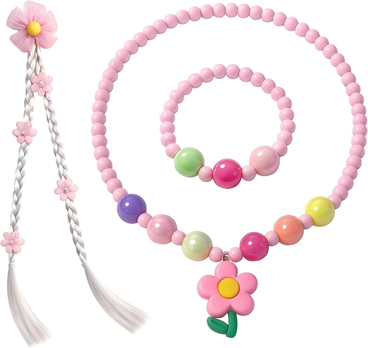 TSJ Girls Princess Dress Up Jewelry Set - Includes Hair Clip, Necklace, and Bracelet - Perfect for Toddler & Kids Parties, Pretend Play, and Gifts