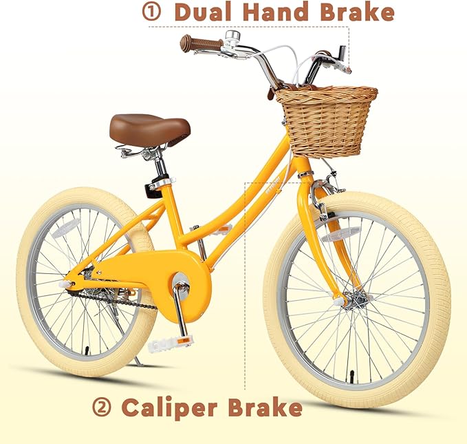 Petimini Vintage Kids Bike for Girls, 12–20 Inch Classic Bicycle with Wicker Basket & Bell, High Tensile Steel Frame, Training Wheels (12–18”), 85% Pre-Assembled, Retro Bike for Outdoor Riding
