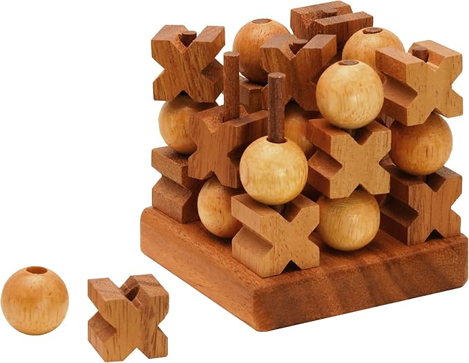 BSIRI 3D Wooden Tic Tac Toe Rustic Coffee Table Decor Unique Gifts for Special Occasions Fun for Adults in Strategic Game Night Family Games