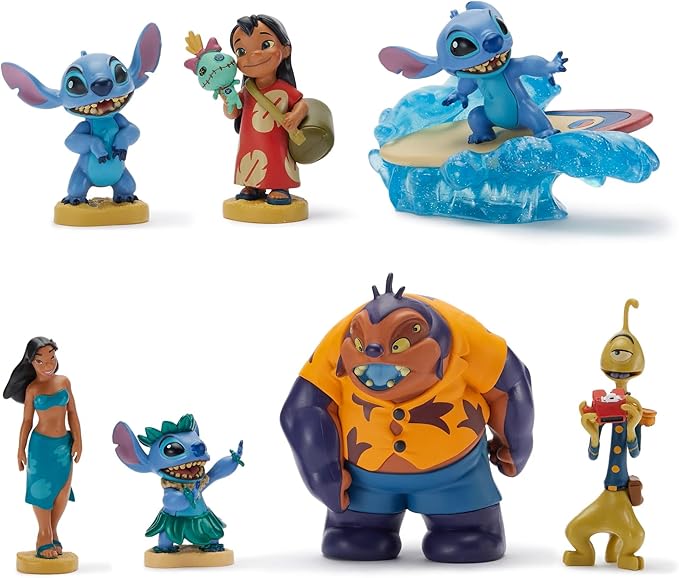 Disney Store Official Lilo & Stitch Figure Set – 7 Fully Sculpted Disney Figures Including Lilo, Stitch, Nani & More in Double-Tiered Box with Scenic Backgrounds
