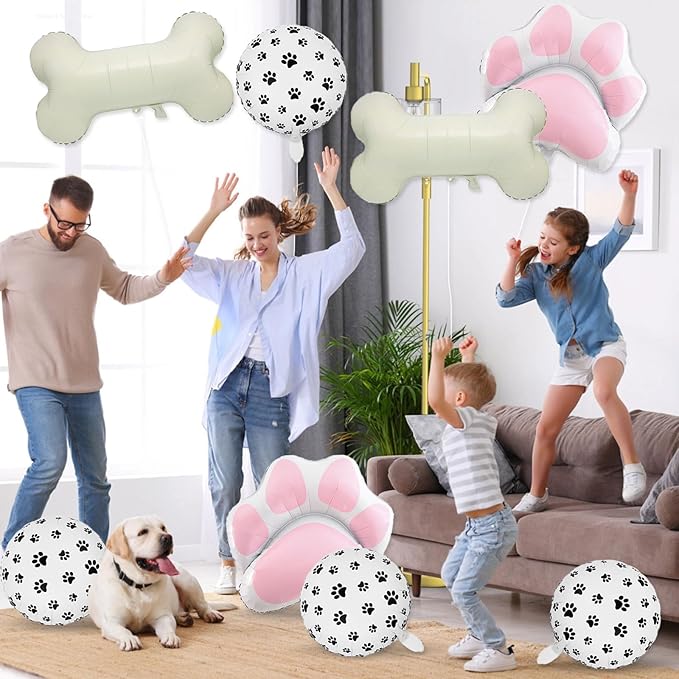 8 Pcs Dog Balloons 30 Inch Bone Foil Balloons Paw Print Balloon Dog Birthday Decorations Pink Dog Paw Balloon Pets Puppy Themed Birthday Party Decorations Supplies