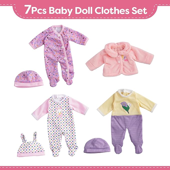 BABESIDE 3 Set Alive Baby Doll Clothes for 8-12 Inch Dolls, Doll Clothes Outfits, Baby Doll Accessories Romper Suit, Coat and Hat for Baby Dolls,Pretend Play Accessories for Girls
