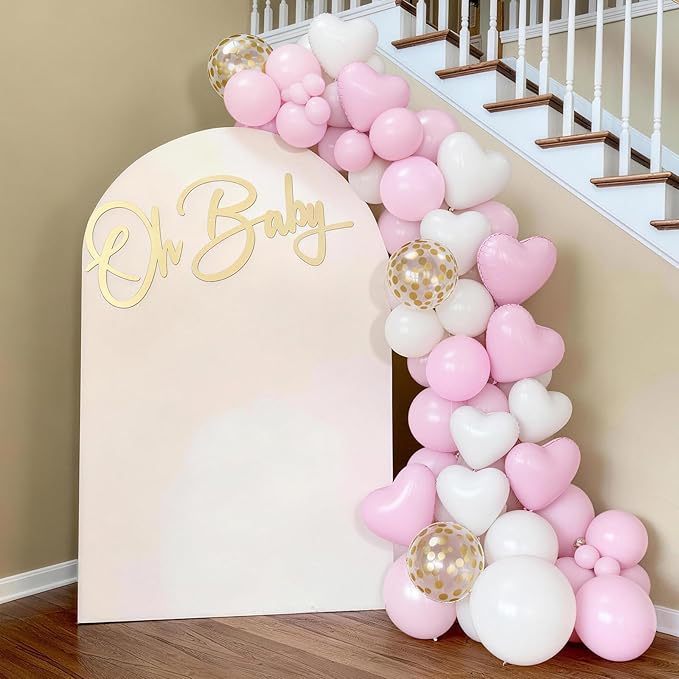 Pink Balloons, 60 Pcs Pastel Light Baby Pink and Pearl White Heart Latex Balloons, 12 Inch Double Stuffed & Gold Confetti Balloon for Girls Women Birthday Wedding Bridal Baby Shower Bachelorette Party