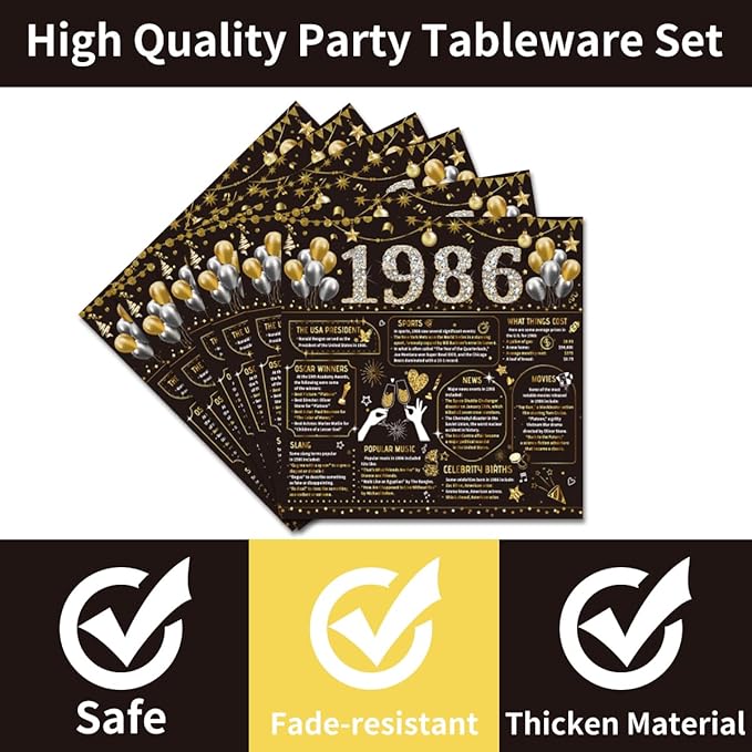 96PCS 40th Birthday Plates and Napkins Party Supplies 40th Birthday Decorations for Women Men 40th Anniversary Decorations Cheers to 40 Years Vintage Tableware Sets Serve 24 Guests