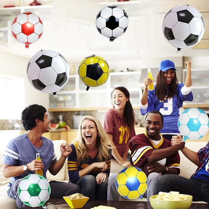 8Pcs Soccer Foil Balloons Set, 22 inch 4D Soccer Mylar Foil Balloons and 18 inch Multicolor Football Foil Balloons for Boys Kids Soccer Ball Fans Birthday Party World Cup 2022 Decoration Supplies