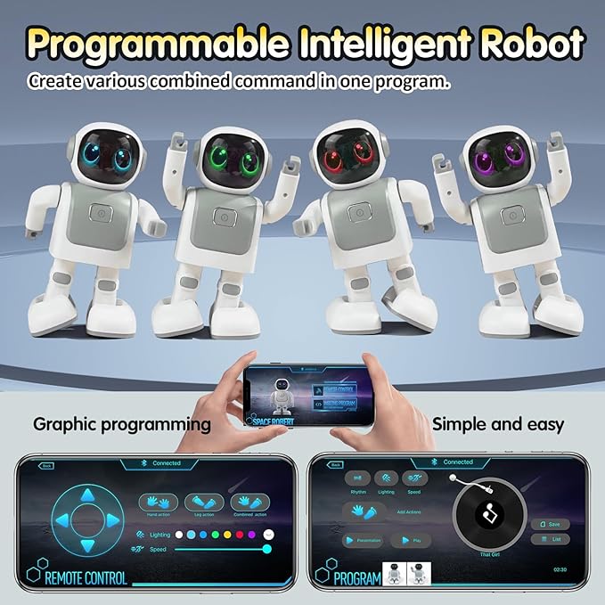 Gsou Dancing Robot Speaker Toys for Kids & Adults, Portable Dancing Bluetooth Speaker with LED Lights, Intimate Companion, Programmable Interactive Robot Toys with iOS & Android APP Remote