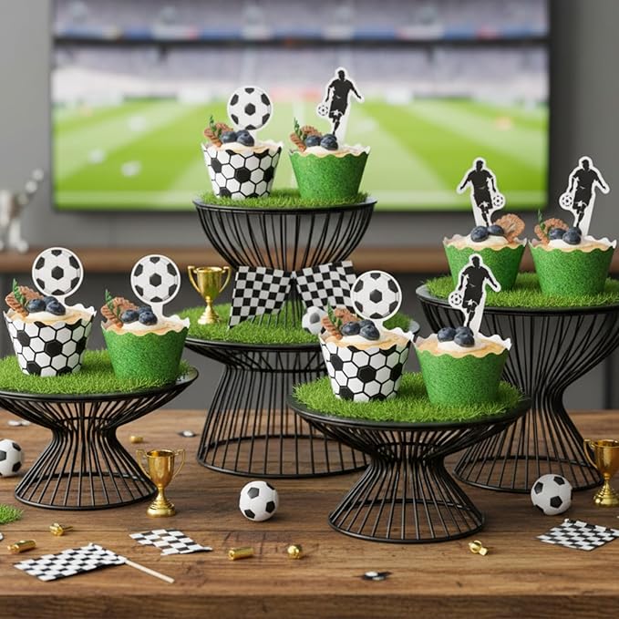 Nuenen 96 Pcs Soccer Cupcake Toppers and Wrappers Soccer Ball Birthday Party Cupcake Decorations Football Themed Cake Picks for Sports Theme Birthday Gathering Party Decoration Supplies (Game Day)