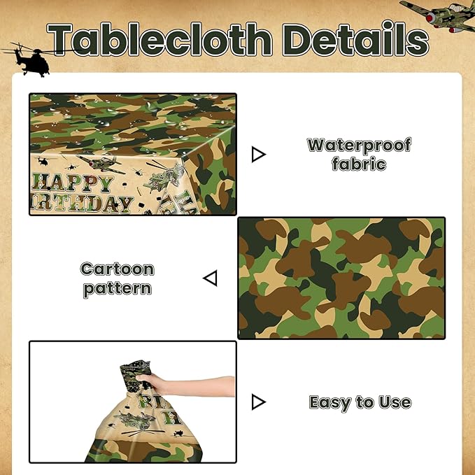 Avezano 3 pcs Camo Birthday Party Decorations Camouflage Tablecloth Plastic 108x54 Soldier Military Theme Party Supplies Cake Table Decor Supplies