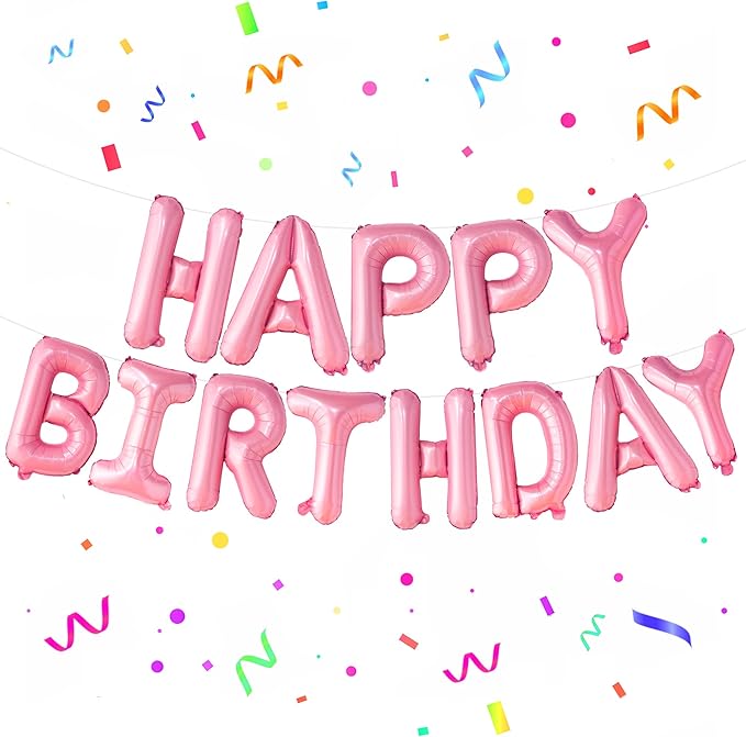 KatchOn, Pink Happy Birthday Balloons Banner - 16 Inch | Happy Birthday Sign | Pink Birthday Decorations | Birthday Balloons Letters | Banner for Happy Bday Decorations