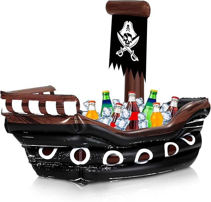Zhanmai Inflatable Pirate Ship Drink Cooler Inflatable Serving Bar Food Container for Summer Carniva Mardi Gras Pirate Birthday Party Favor Supplies Decorations(Black,Classic)