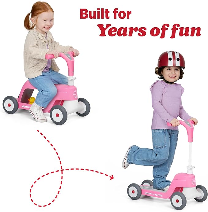 Radio Flyer Scoot 2 Scooter, Blue, for Kids Ages 1-4, Ride On Toy or 4-Wheel Kids Scooter, Durable Wheels and Frame, Converts Easily with Flip Deck, Toddler Ride On Toys (Amazon Exclusive)