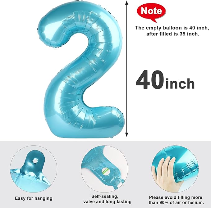 2 Numbers Balloon 40 Inch Pastel Blue Two Balloon Number Birthday Decor, 2nd 12 21st Party Celebration Decorations Graduations Wedding Baby Shower