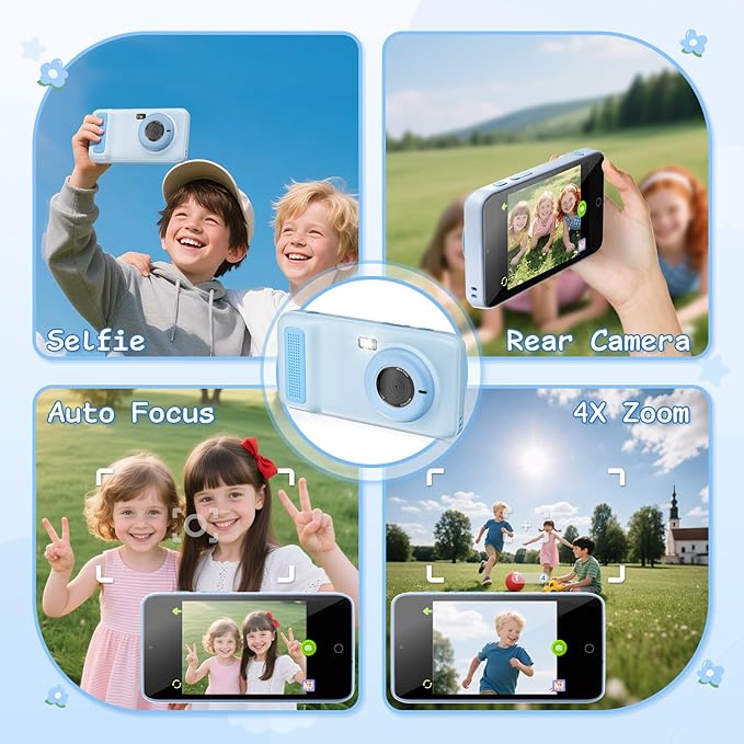 AI Everything Recognition Kids Camera for 4-12 Years Old Girls Boys, Supports 5G/2.4G Dual-Band Wi-Fi,4" LCD Touch Screen,Dual Lenes Selfie Digital Camera,Gift Ideas for Birthday Christmas Festival