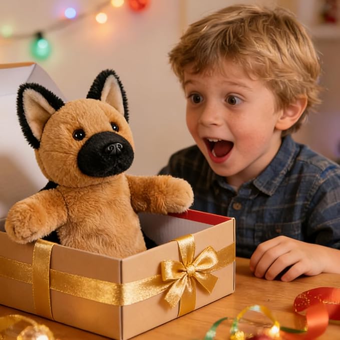 Dog Hand Puppet Plush Toy for Kids Toddlers Educational Animal Puppet for Storytelling Pretend Play Birthday German Shepherd