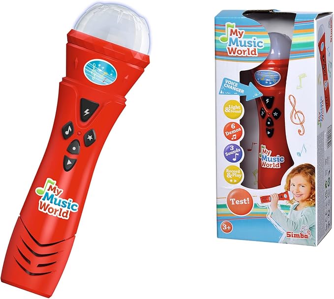 Simba My Music World 106832489 Funny Microphone Karaoke, with Voice Reduction Effects, 6 Demo Songs, 3 Lights and Sound, 22 cm, Suitable for Children from 4 Years (Toys)