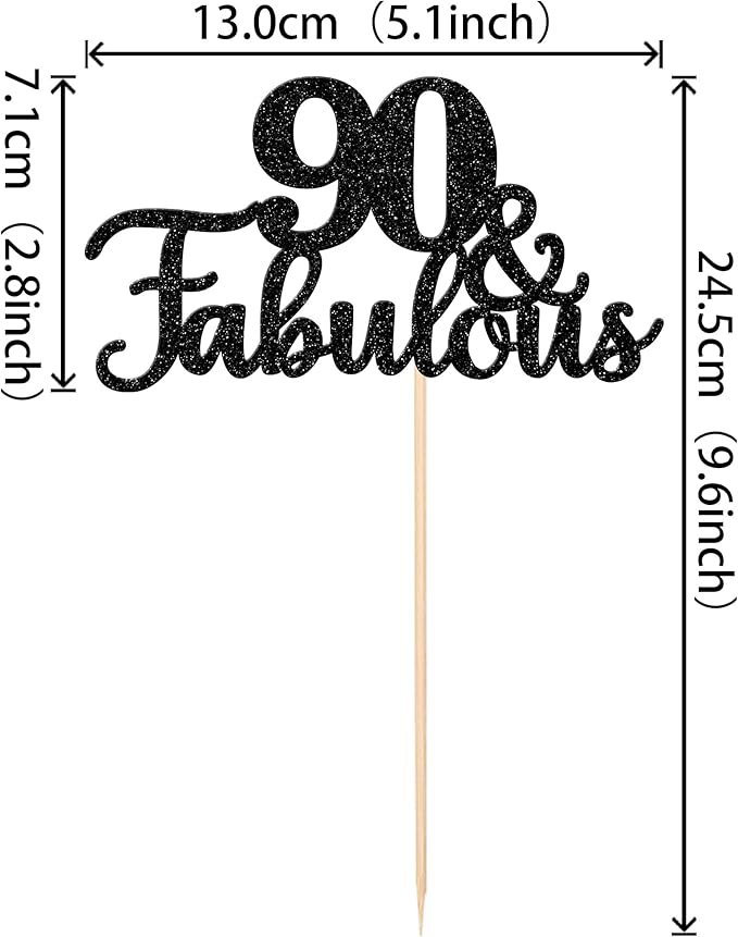 12 PCS 90 and Fabulous Centerpiece Sticks Double Sided Happy 90th Birthday Table Flower Centerpieces Sticks Cheers to 90 Floral Decorations for 90th Birthday Anniversary Party Supplies Black