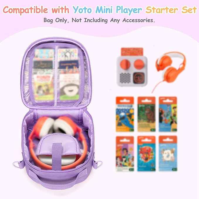 Carrying Case Compatible with Yoto Mini (2024 Edition), Card Holder Hold Up to 30 Cards, Travel Storage Bag for Audio Music Player & Headphone Accessories, Purple (Bag Only) Patented Design