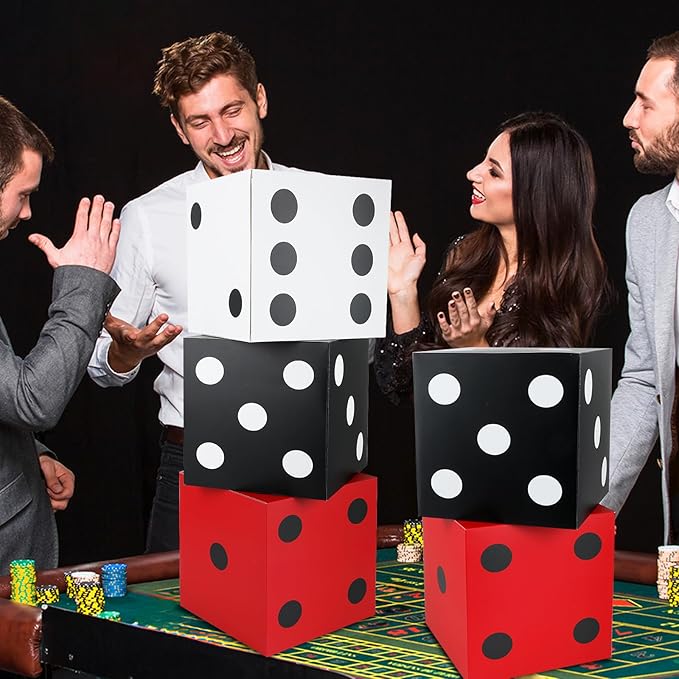 CHUNNIN 60 Pcs Casino Theme Party Decoration Casino Party Boxes Balloon Poker Cards 11 Inch Large Dice Favor Boxes 6 Pcs Jumbo Playing Cards for Dice Game Night Table Centerpieces Birthday Supplies