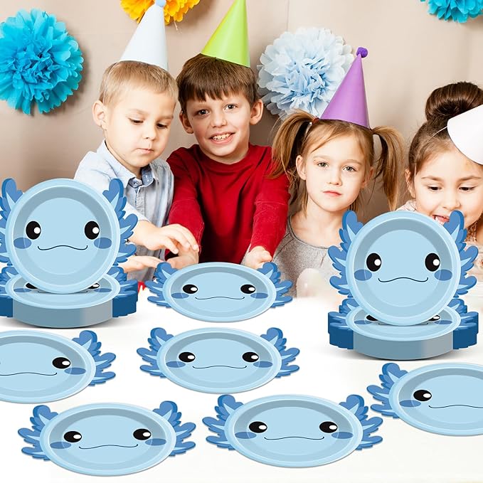 60Pcs Blue Axolotl Shaped Birthday Party Decorations Reptile Animals 7 Inch Dessert Paper Plates Cartoon Axolotl Disposable Tableware Set for Kids Boys Girls Party Baby Shower Supplies Favors