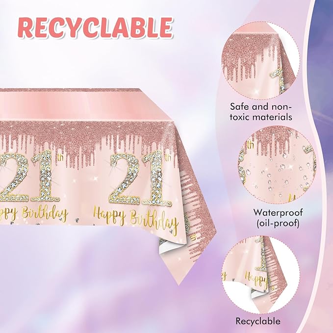 21st Birthday Decorations for Her,41Pcs Awesome Since 2005 Birthday Tableware Kit Party Supplies-Rose Gold 21 Years Old Disposable Paper Plates and Napkins,Tablecloth Set For Sweet Girls Women Party