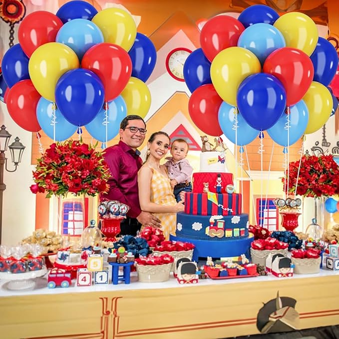 Blue Red Yellow Balloons Royal Blue Yellow Red Balloons for Puppy Party Decorations 60PCS 12INCH Helium Latex Balloon for Arch Carnival Circus Birthday Supplies