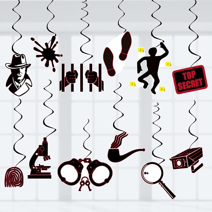 Detective Party Decoration Top Secret Spy Party Decor Supplies Murder Mystery Hanging Swirls Party Streamers Decorations 24pcs Birthday Party Decor Banner, Assembled and Ready to Use