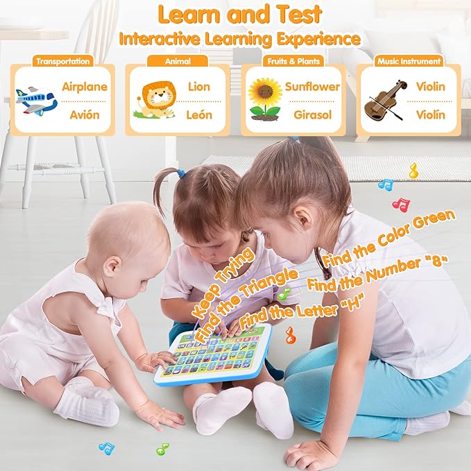 PLAY Bilingual Spanish & English Learning Toys for Toddlers 1-3, Kids Interactive Learning Tablet, Childrens Alphabet ABC/Words/Numbers/Colors Learning Pad, Education Toy for Babies 24 Month+