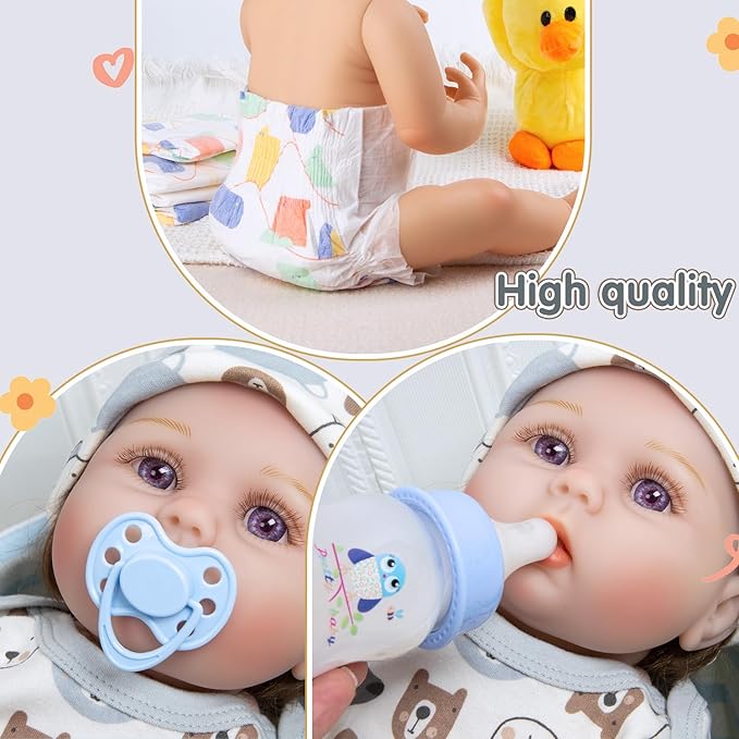 12 Pcs Reborn Baby Doll Clothes Set for 17-22 Inch Babydolls, Eazy Bear Reborn Baby Doll Clothes and Accessories with Plush-Finish Backpack, Beer hat, and Clothes for Realistic Babydolls