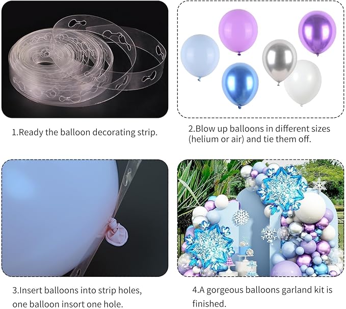 Frozen Birthday Balloon Arch Kit, Metallic Purple Blue Silver Snowflake Balloons for Girls Winter Theme Birthday Snow Theme Party Baby Shower Winter Party Decorations