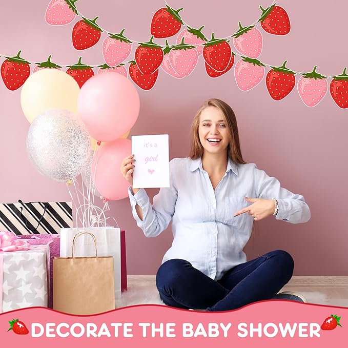 Lewtemi 4 Packs Strawberry Garland Decoration, Strawberry Party Supplies for Berry First Birthday, Baby Shower, Summer Picnic, Fruit Theme Party, Hanging Banner for Wall, Table, Photo Booth(Red, Pink)